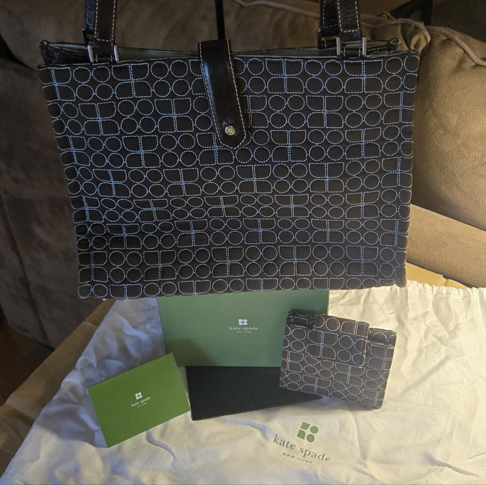 Kate Spade Bag and Matching Wallet with White Stitch Dot Noel Pattern
